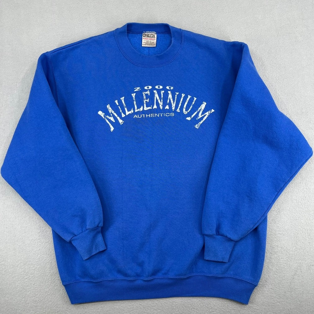 Oneita Power-Sweats Vintage 2000 Millennium Authentics Blue Sweatshirt Mens XL